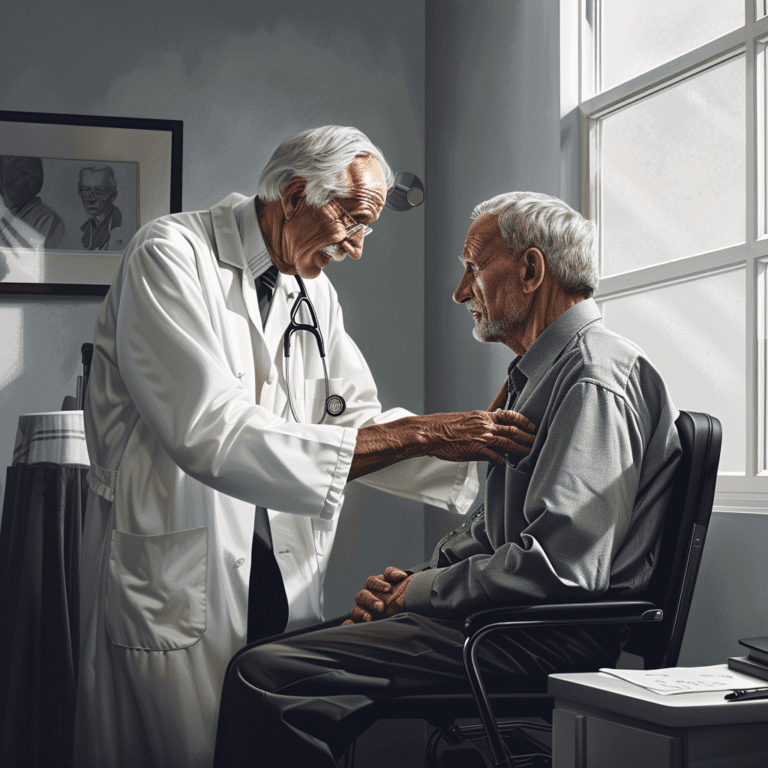 an old family doctor and an old male patient routine checkup