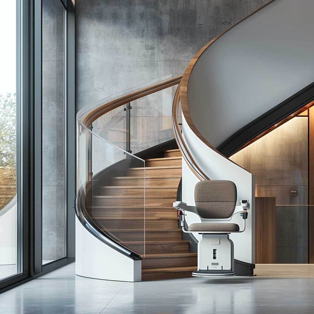 Chair Lift Retrofitted On A Curved Staircase Improves Its Safety