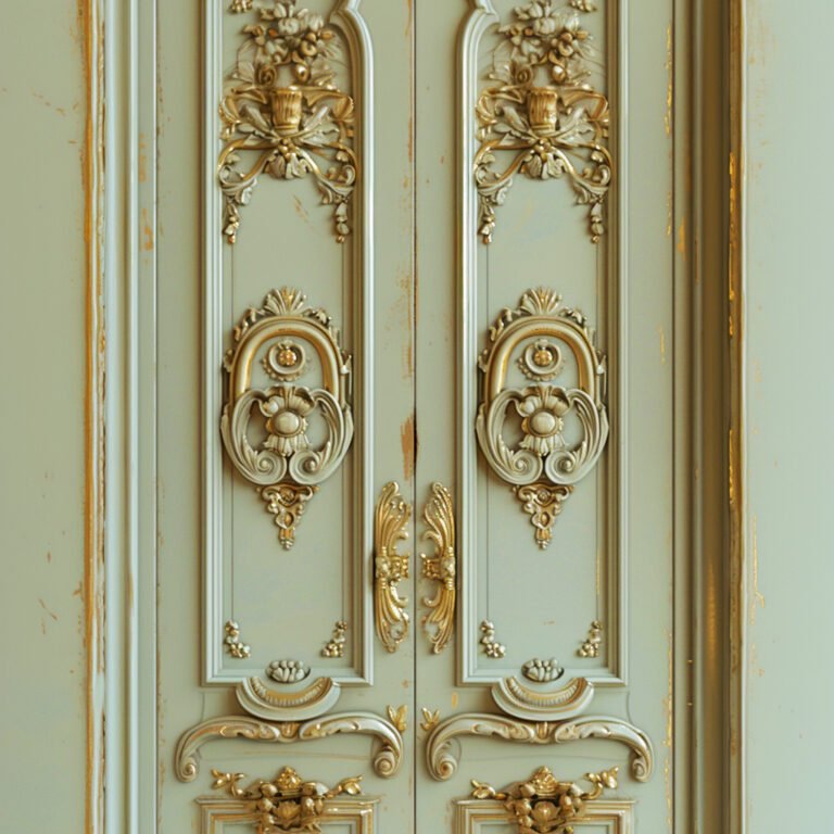 ornate gilded French doors, not suitable for seniors, hard to clean, hard to maintain