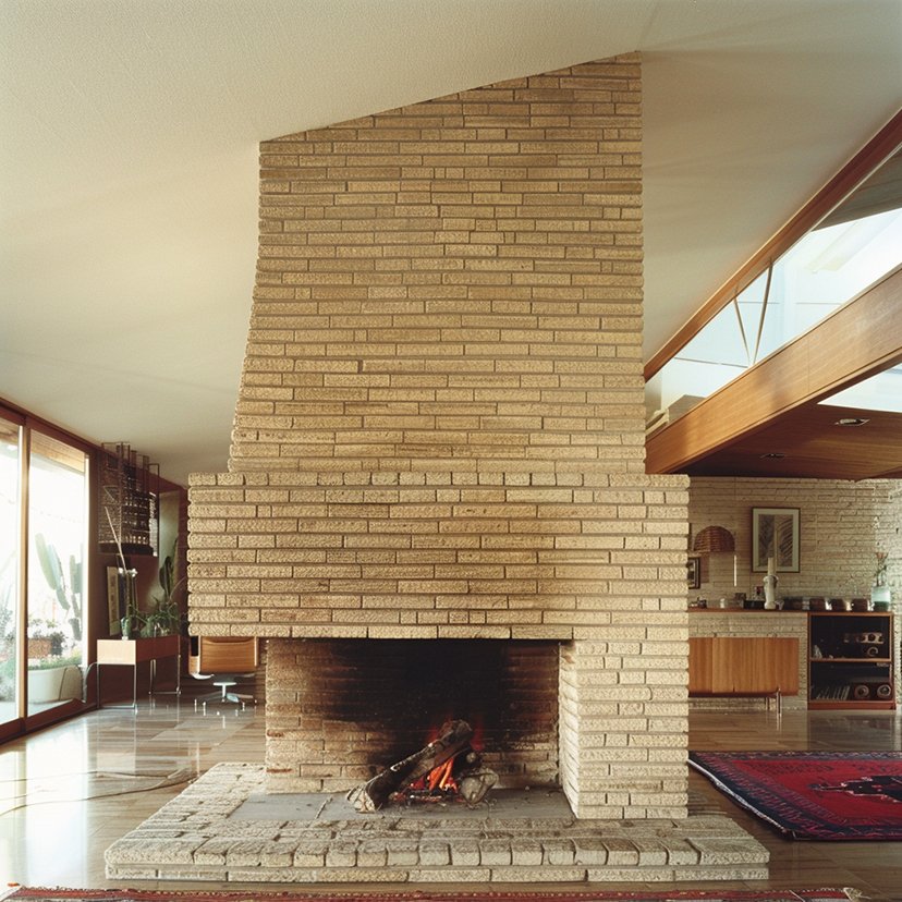 home service guide to find tradesmen to inspect and service this midcentury modern fireplace with long and narrow roman bricks, opens on two sides needs routine inspection and maintenance