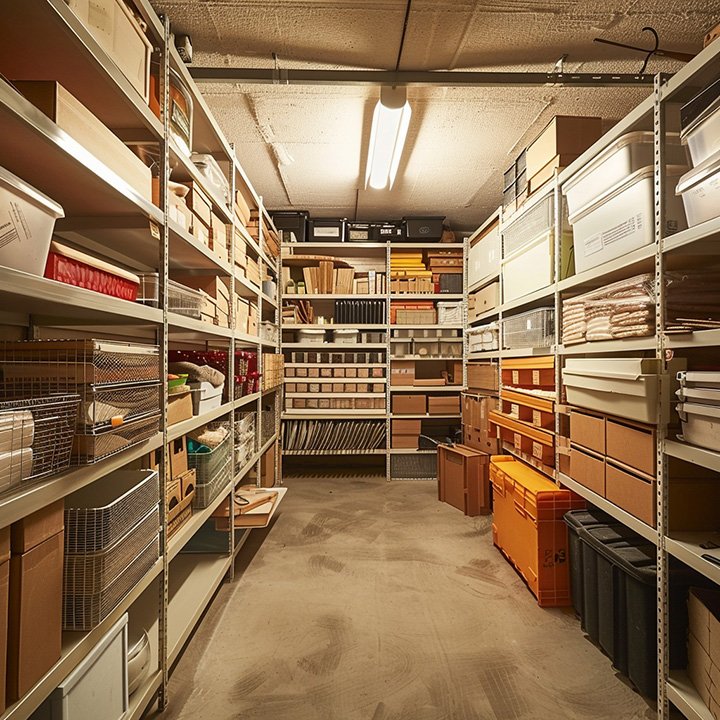 proper storage is for easy retrieval, good access and labelling, picture of storage room with racks and wide passages, well lit, things are all at plain sight