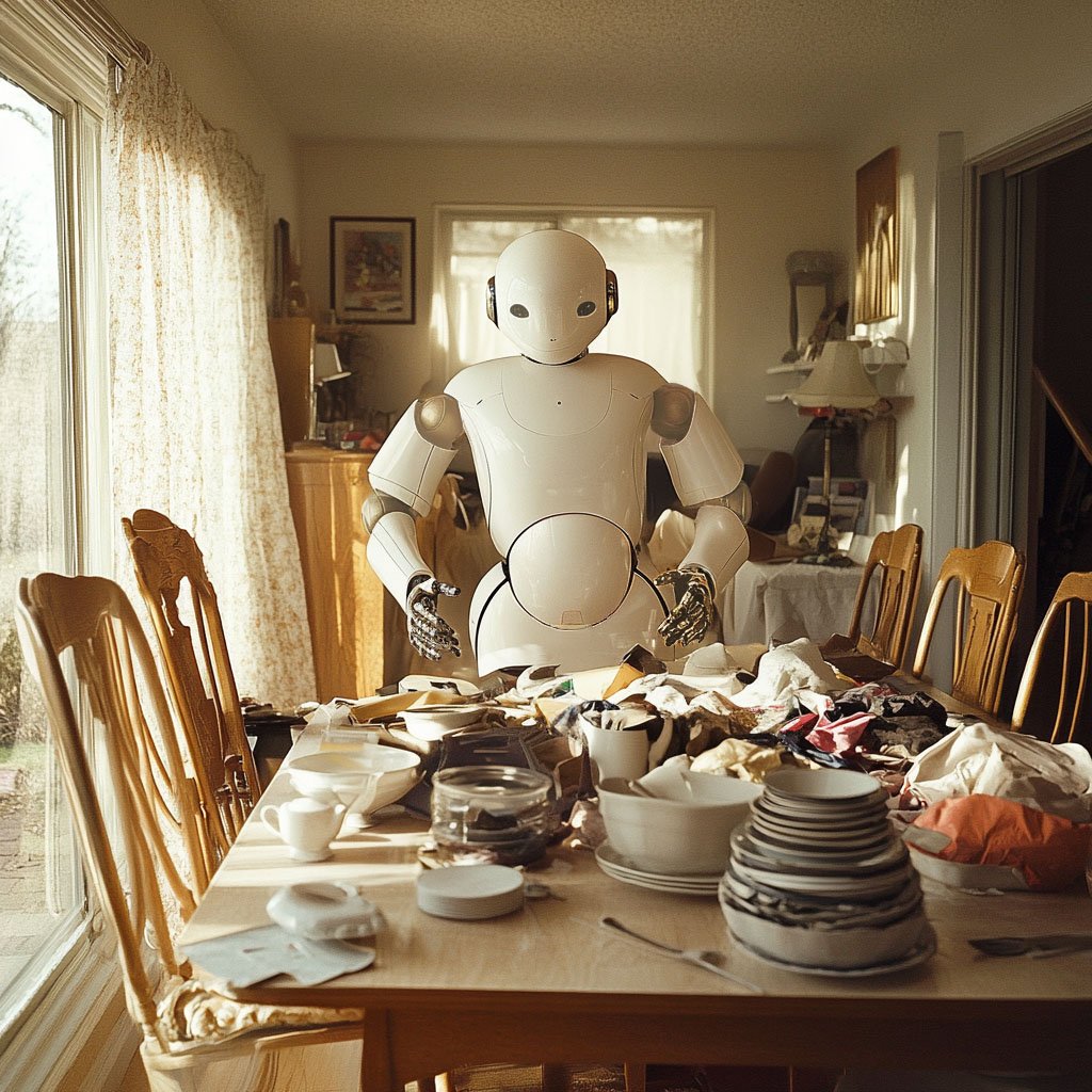 Robot helps prepare for rummage sale, tag, categorize, price and separate things in piles